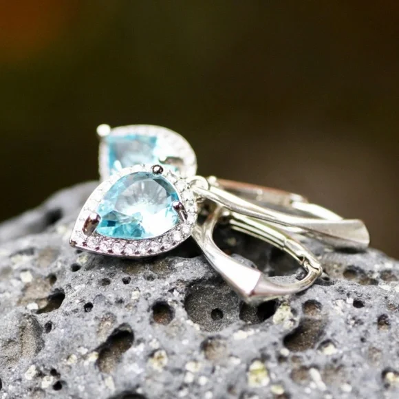 New Sky Blue Topaz Earrings Sterling Silver , December Birthstone - Picture 7 of 10